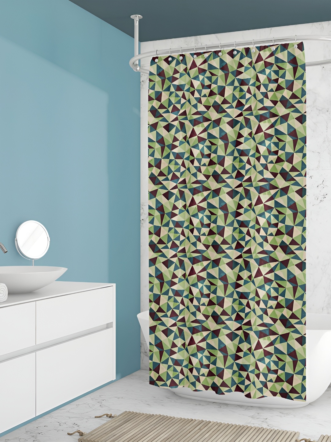 

ArtzFolio Green & Teal Geometric Printed Water Proof Shower Curtain