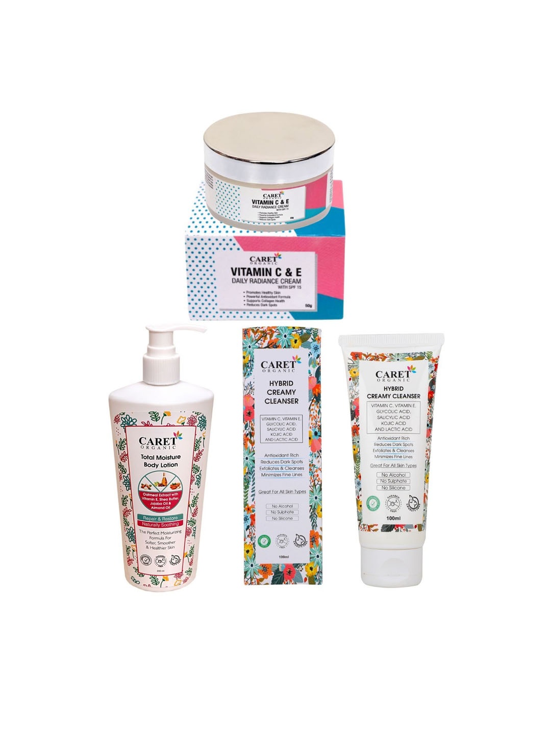 

CARET ORGANIC Set Of 3 Vitamin C Radiance Cream Face Wash & Moisture Body Lotion Combo, White