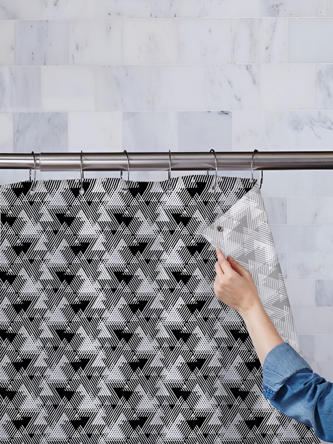 

ArtzFolio Black & Grey Geometric Printed Waterproof Shower Curtain