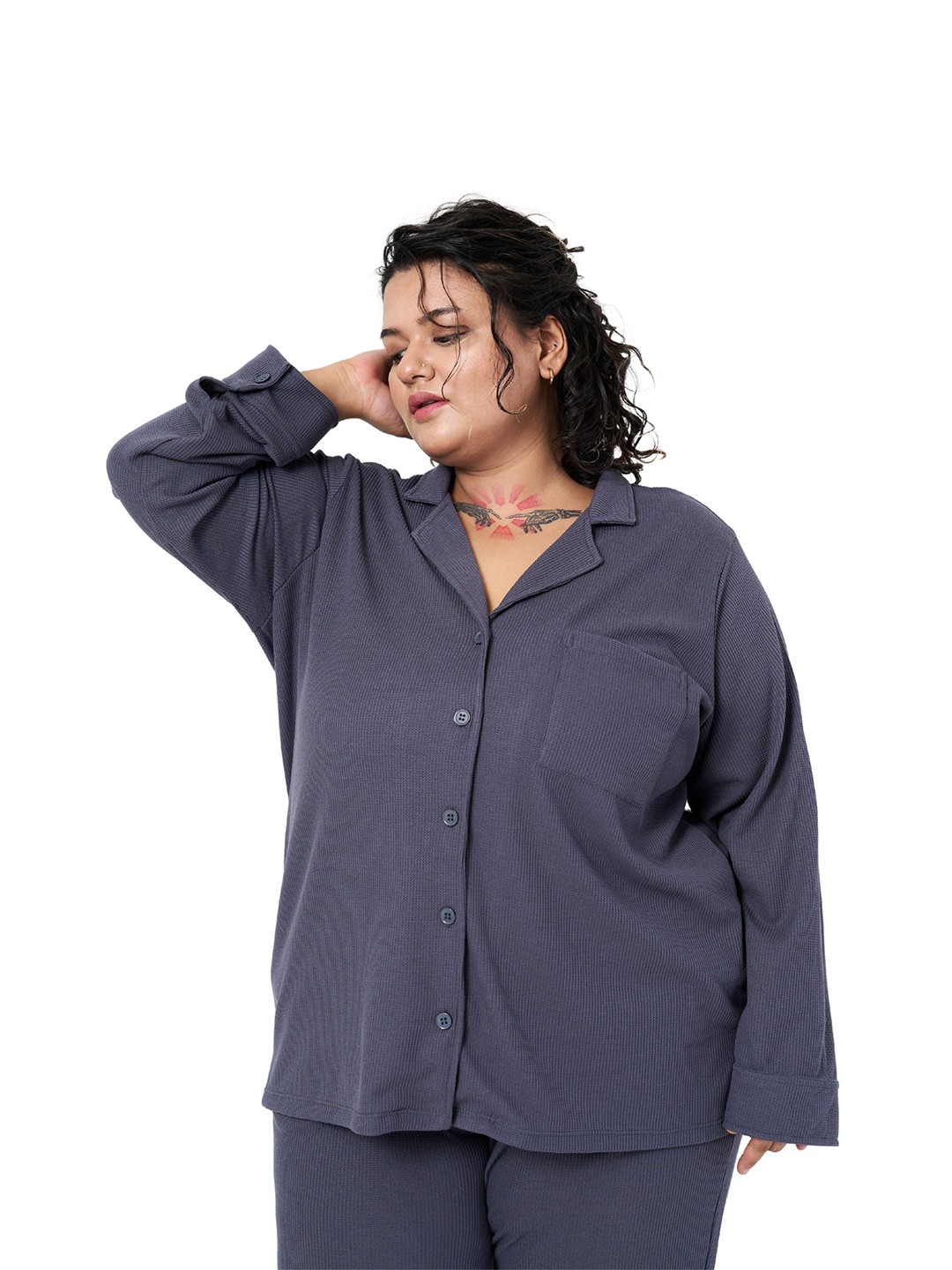 

SPIRIT ANIMAL Women Cuban Collar Textured Relaxed Fit Casual Shirt, Grey
