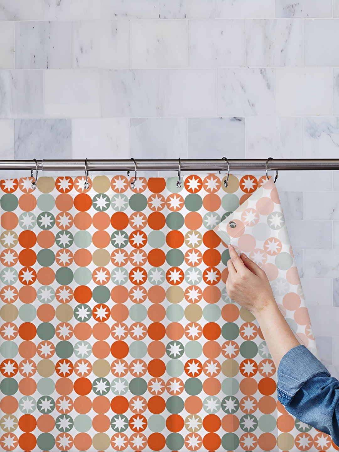 

ArtzFolio Orange & White Geometric Printed Waterproof Shower Curtain
