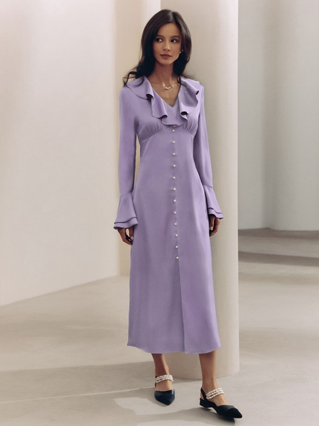 

StyleCast Women Bell Sleeve Sheath Midi Dress, Purple