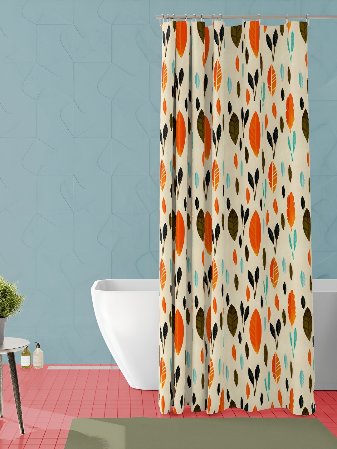 

ArtzFolio Cream-Coloured & Orange-Coloured Geometric Printed Waterproof Shower Curtain