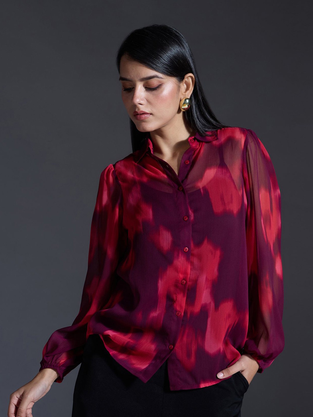 

20Dresses Women Opaque Printed Party Shirt, Red