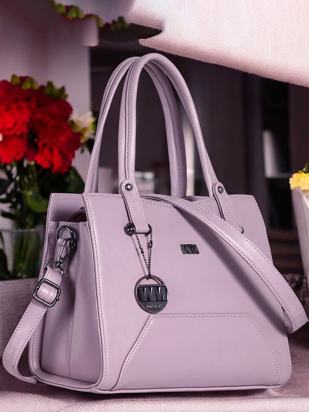 

WOMEN MARKS Textured PU Structured Handheld Bag, Peach