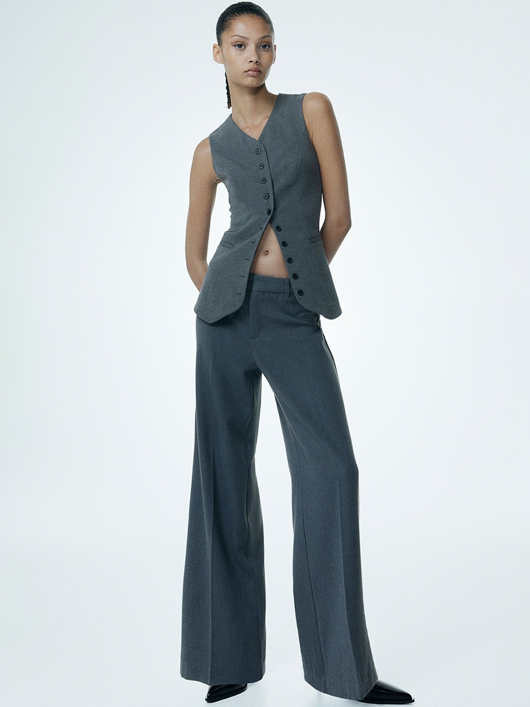 

H&M Wide tailored trousers, Grey
