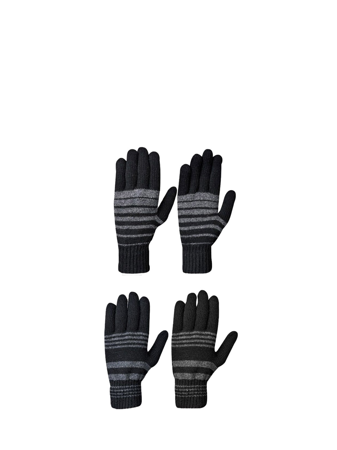 

LOOM LEGACY Men Pack of 2Striped Acrylic Winter Gloves, Black