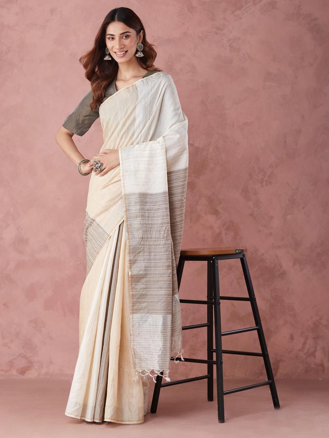 

Fabindia Woven Design Saree, Beige