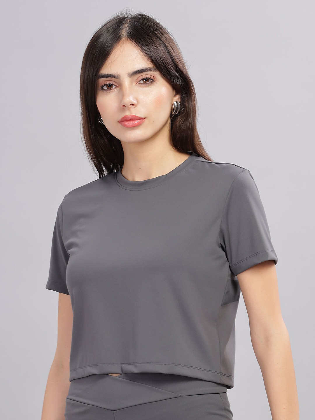 

Domin8 Women Super Stretchy Ultra Soft Sweat Wicking Nylon Crop Top, Grey