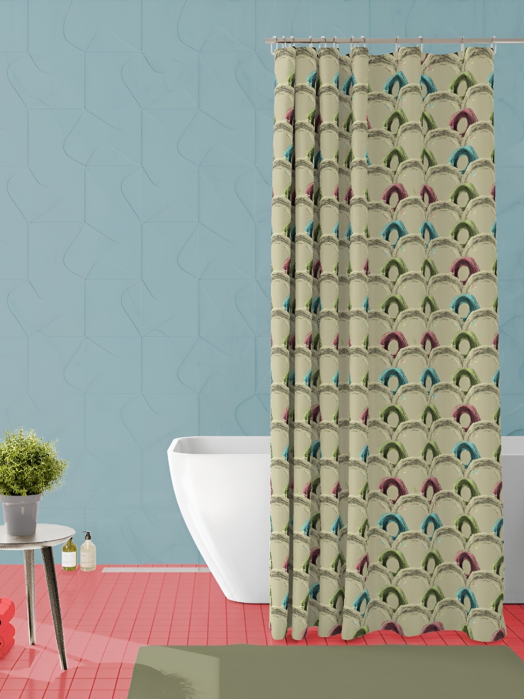 

ArtzFolio Beige & Green Printed Waterproof Shower Curtain