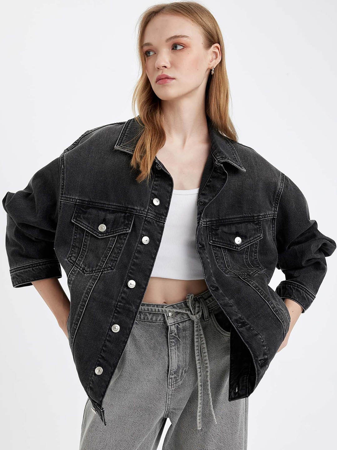 

DeFacto Women Washed Crop Denim Jacket, Na