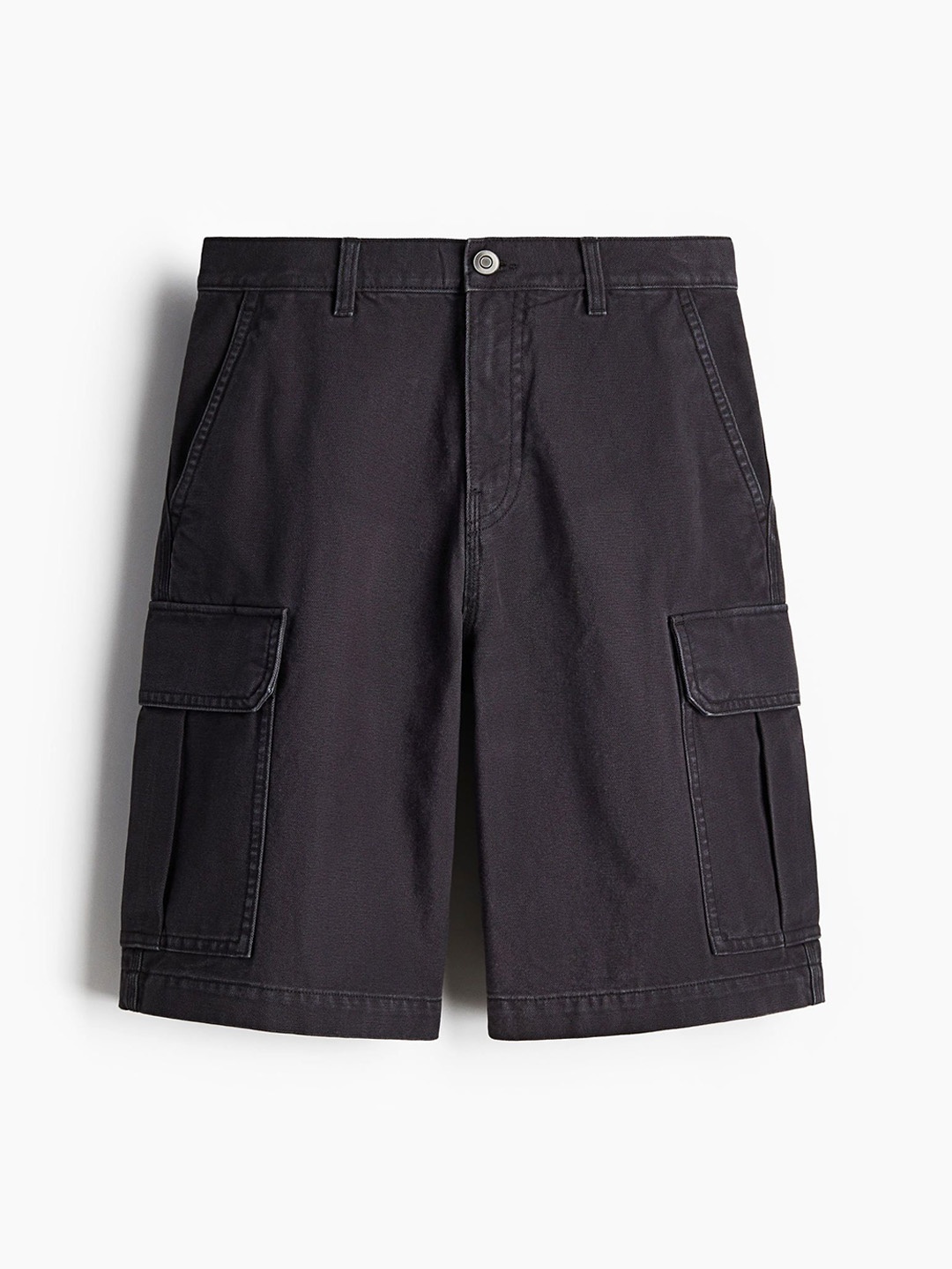 

H&M Baggy Fit Cotton Cargo Shorts, Black