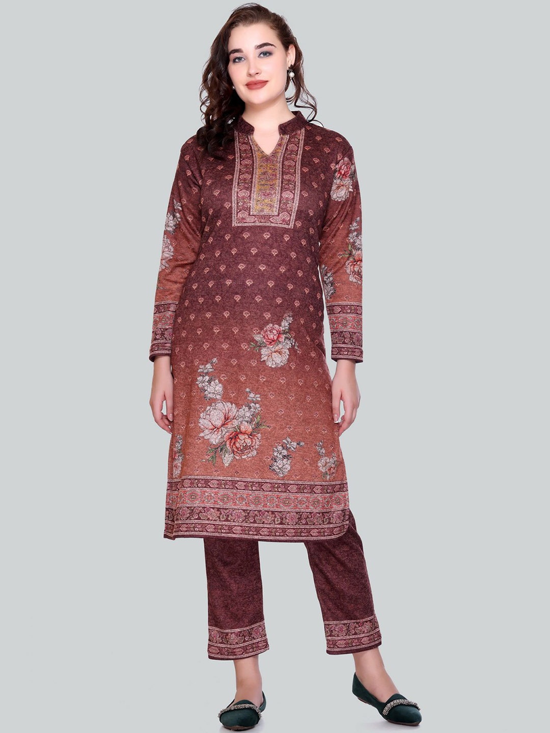 

Melvin Floral Printed Straight Kurta with Trousers & Dupatta, Maroon
