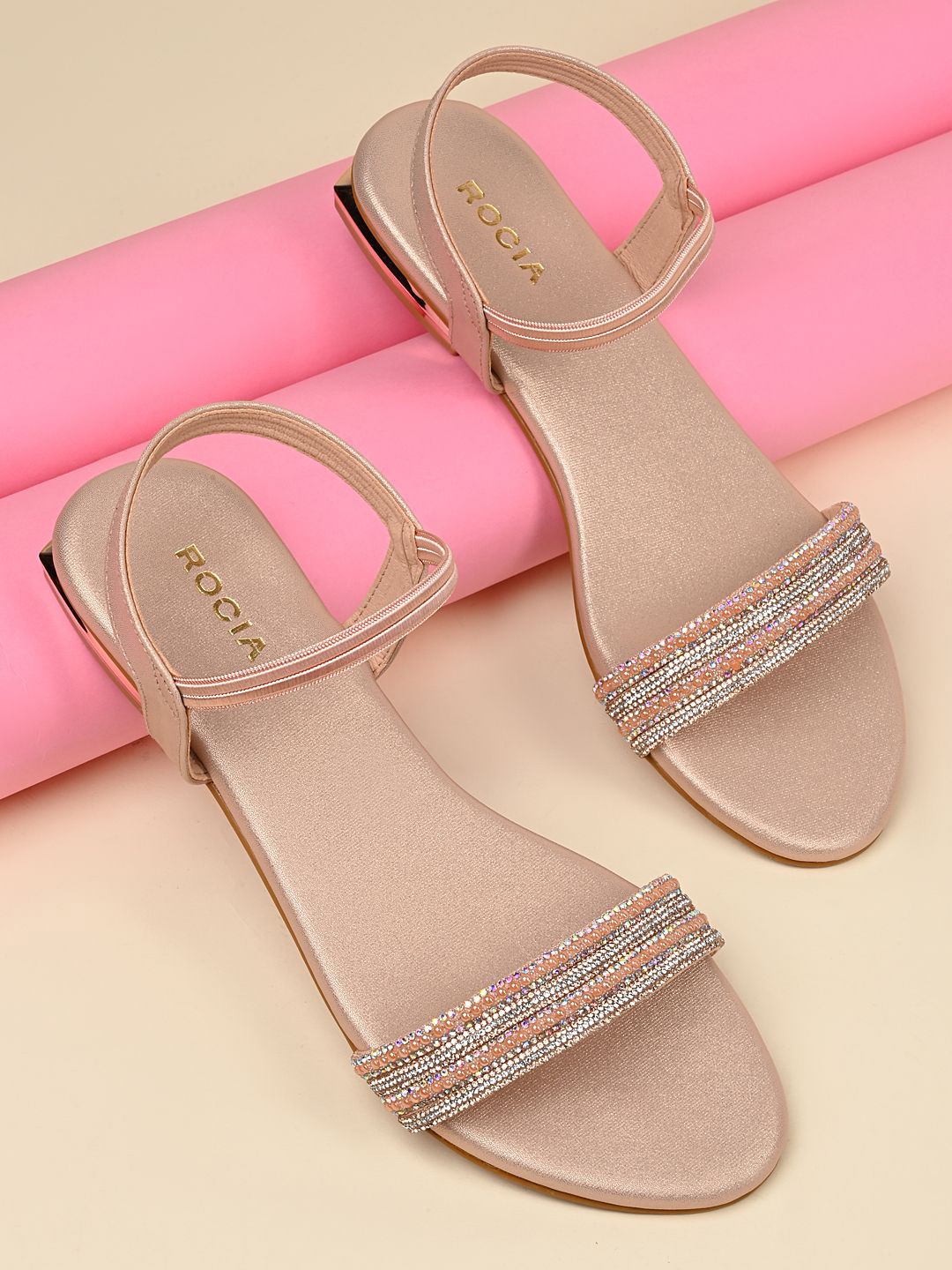 

Rocia Women Embellished Open Toe Flats, Rose gold