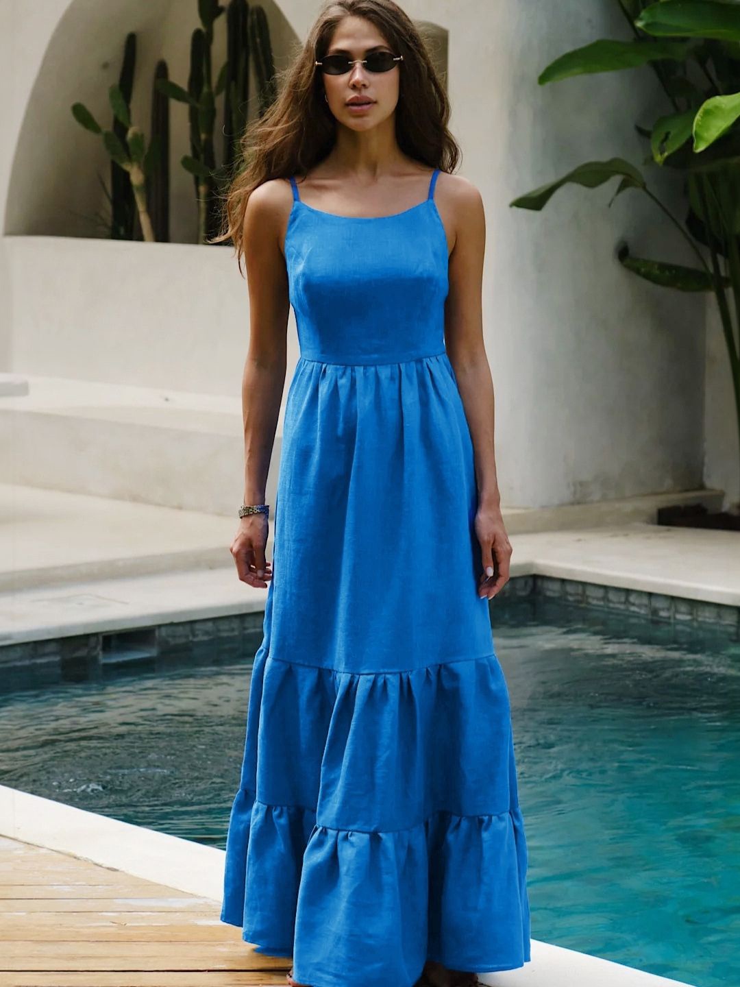 

StyleCast Women Shoulder Straps Cotton Maxi Dress, Blue