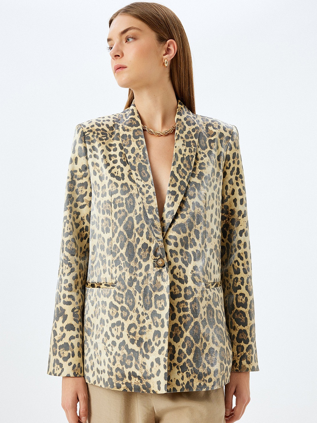 

Koton Printed Notched Lapel Collar Single-Breasted Blazers, Black