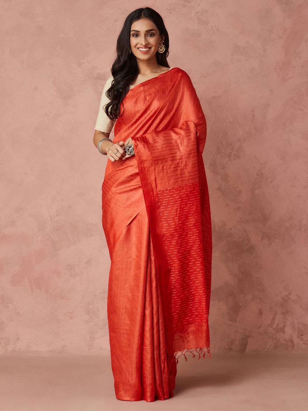 

Fabindia Woven Design Saree, Orange