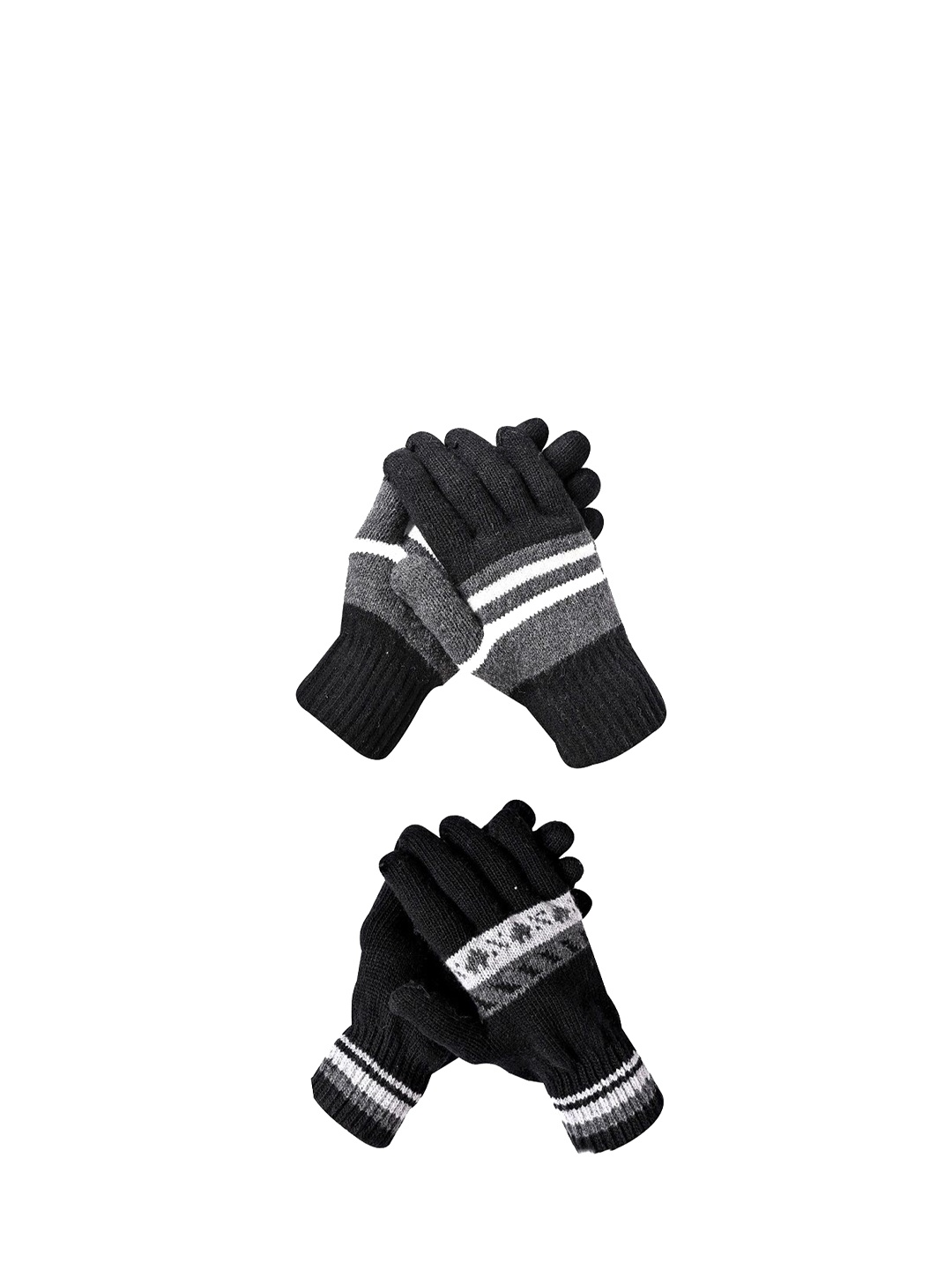 

LOOM LEGACY Men Pack of 2 Striped Acrylic Winter Gloves, Black