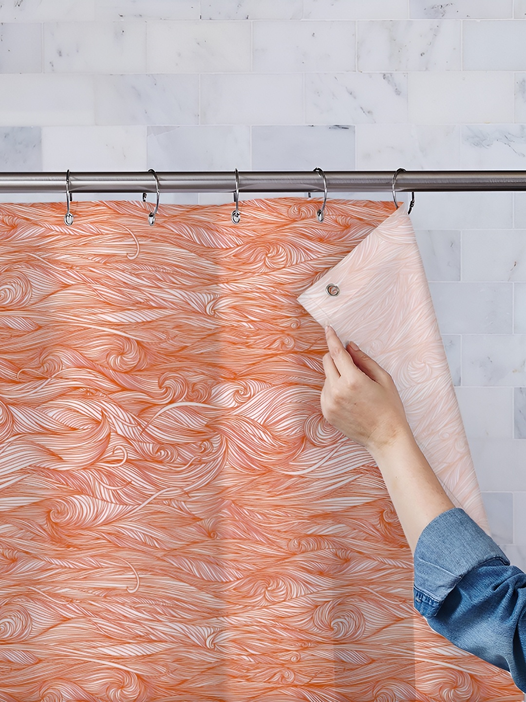 

ArtzFolio Orange-Colored & White Printed Waterproof Shower Curtain