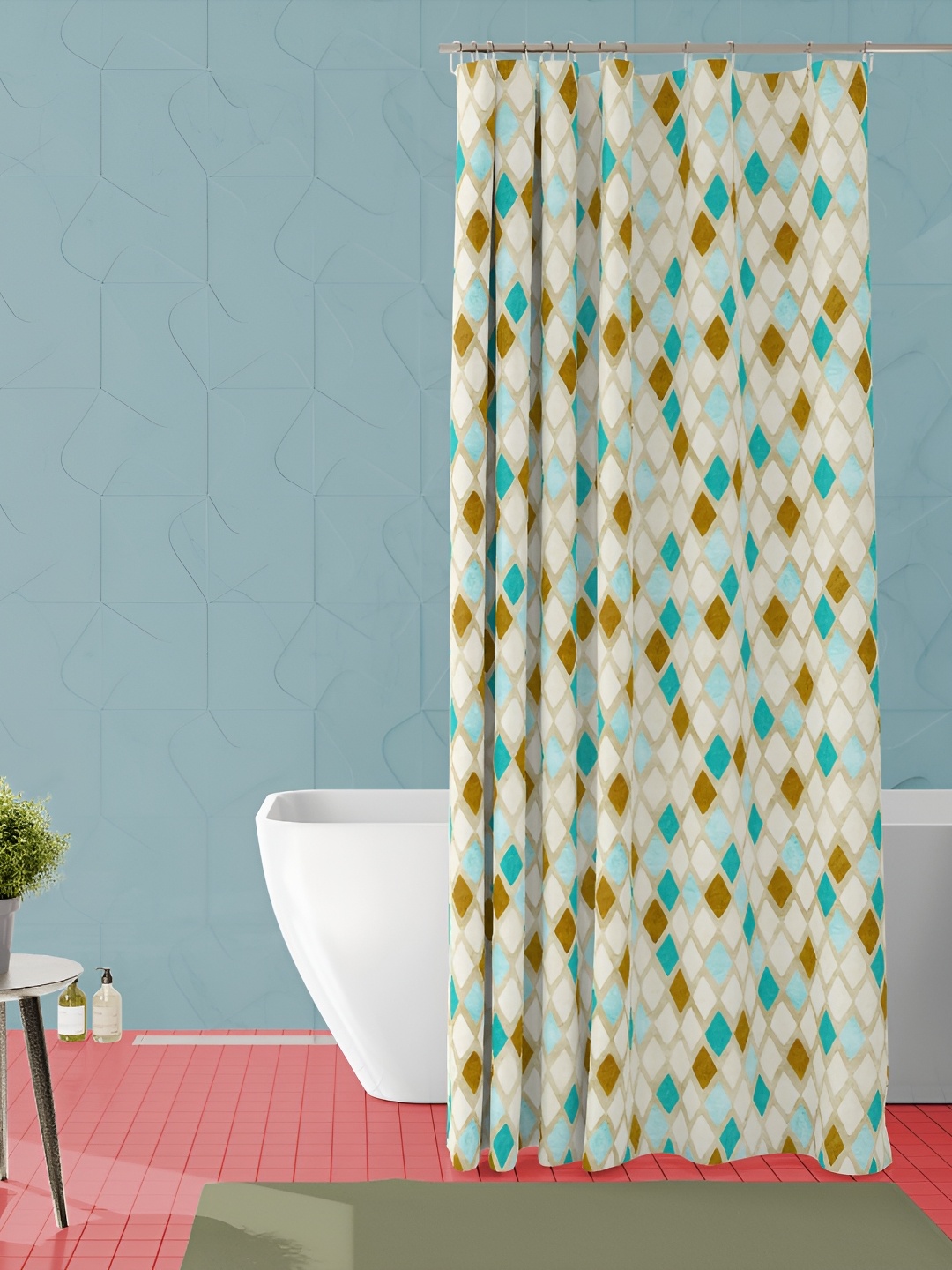 

ArtzFolio Blue & Gold Toned Geometric Printed Waterproof Shower Curtain