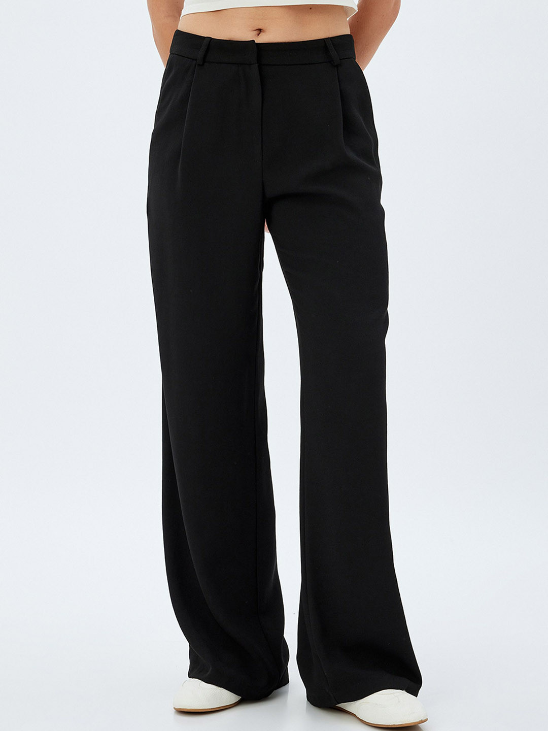 

Koton Women Straight Fit Mid-Rise Trousers, Black
