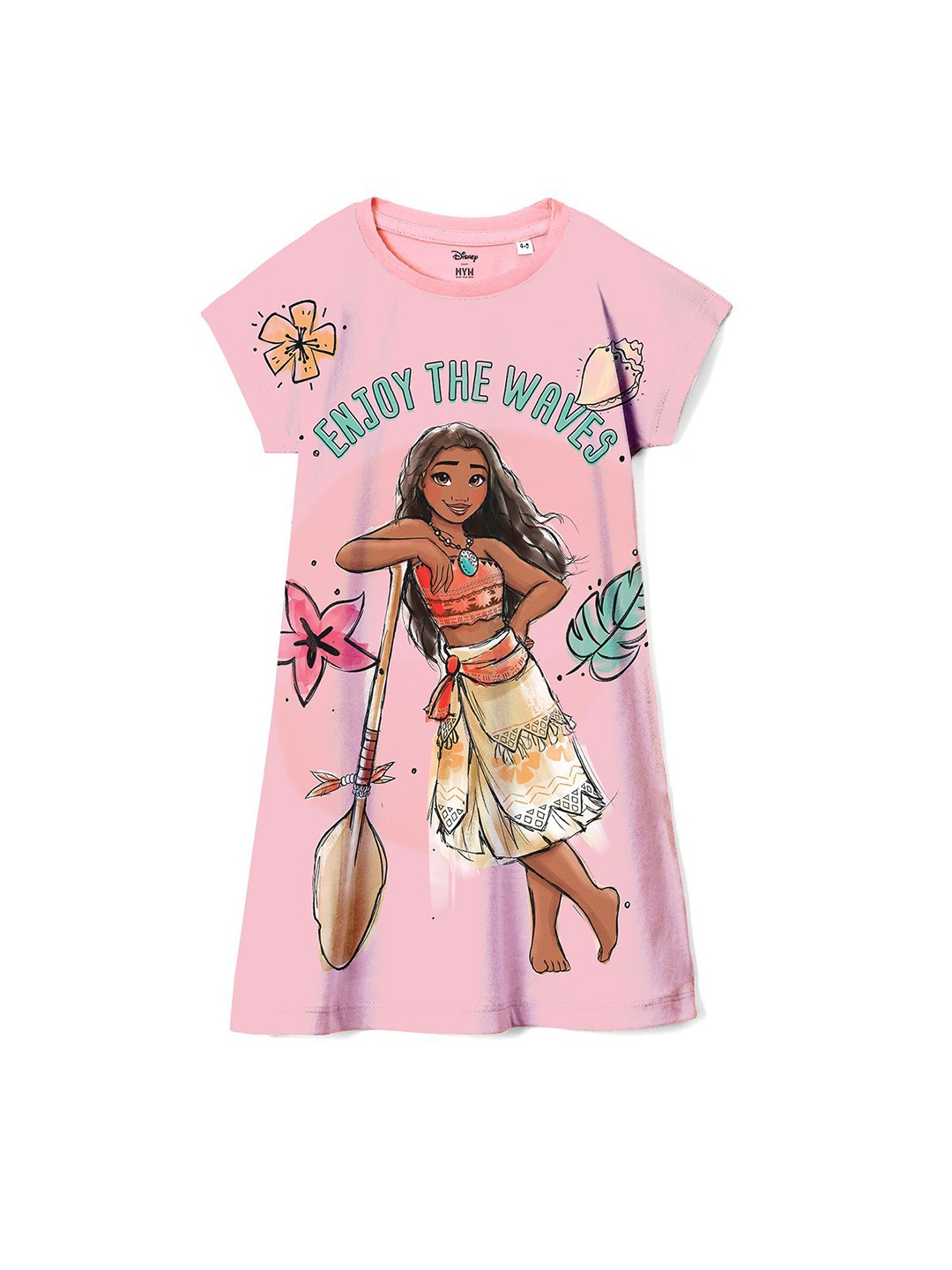 

Wear Your Mind Girls Moana Printed Round Neck T-shirt Dress, Pink