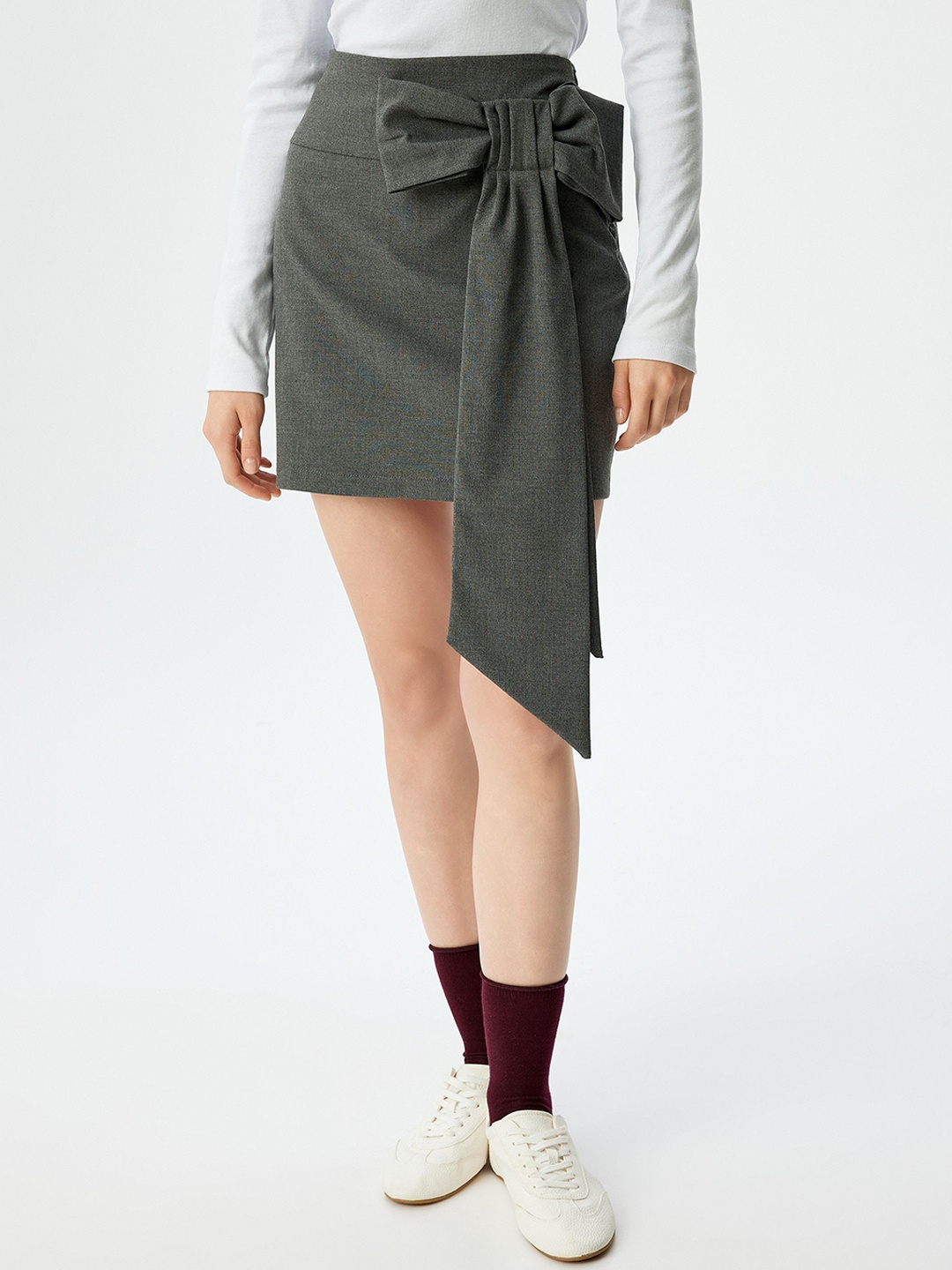 

Koton Women Bow A-Line Mini Skirts, Grey