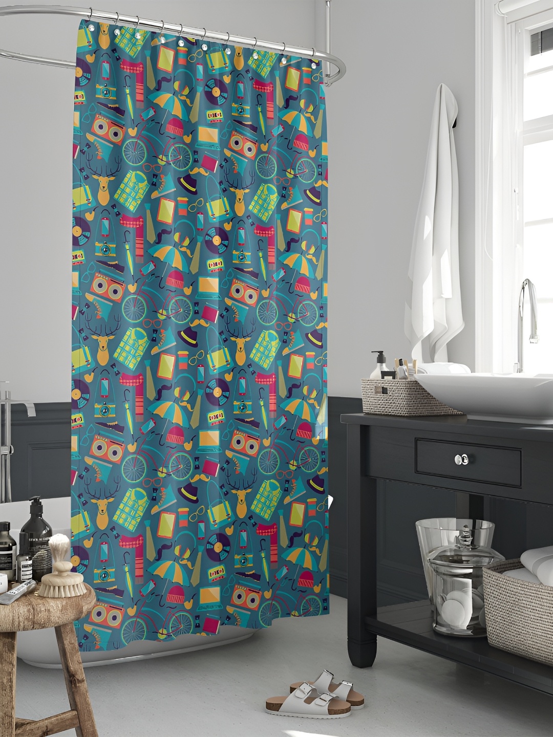 

ArtzFolio Teal & Green Abstract Printed Waterproof Shower Curtain