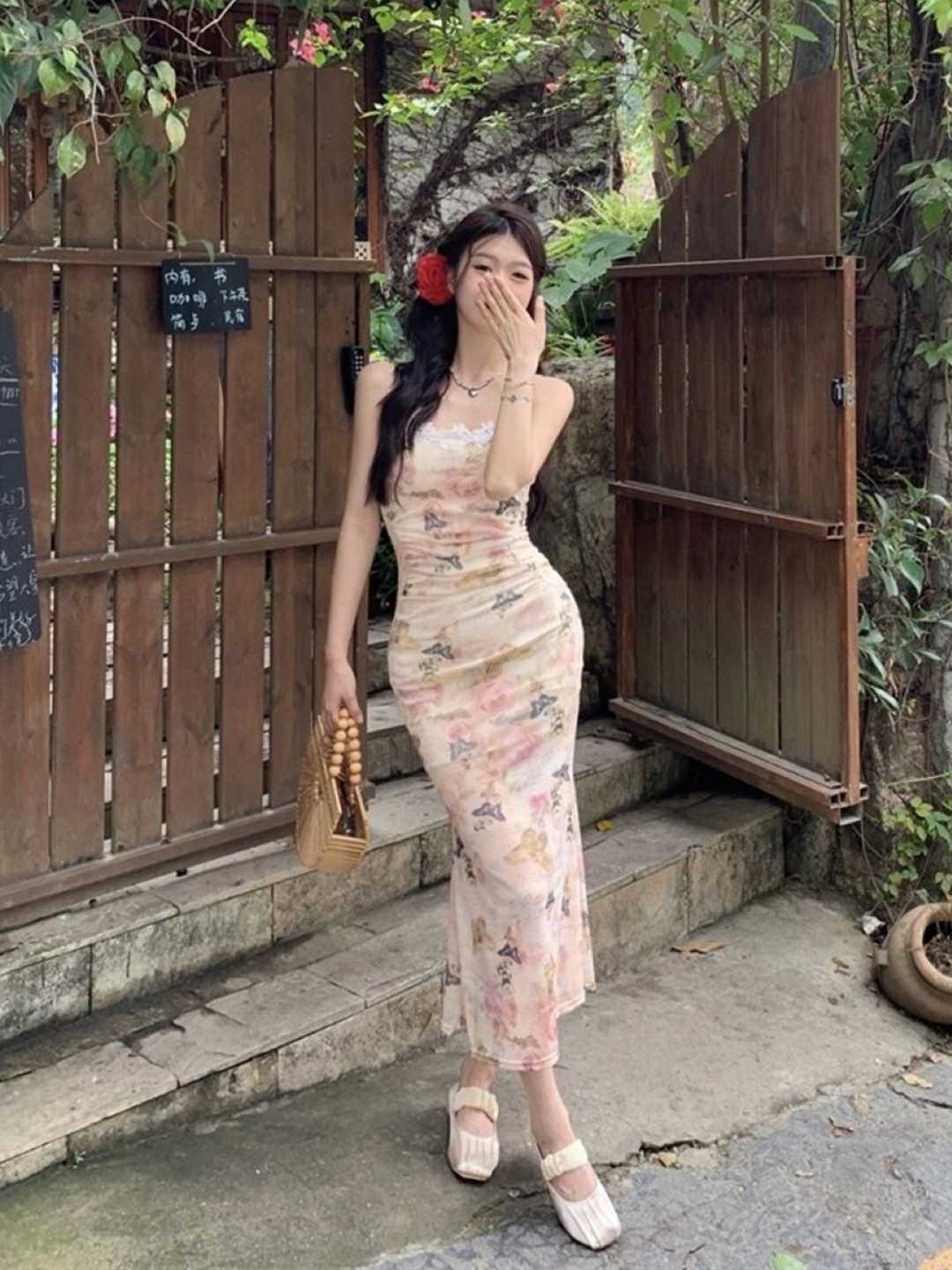 

HERE&NOW Women Abstract Printed Bodycon Maxi Dress, Brown