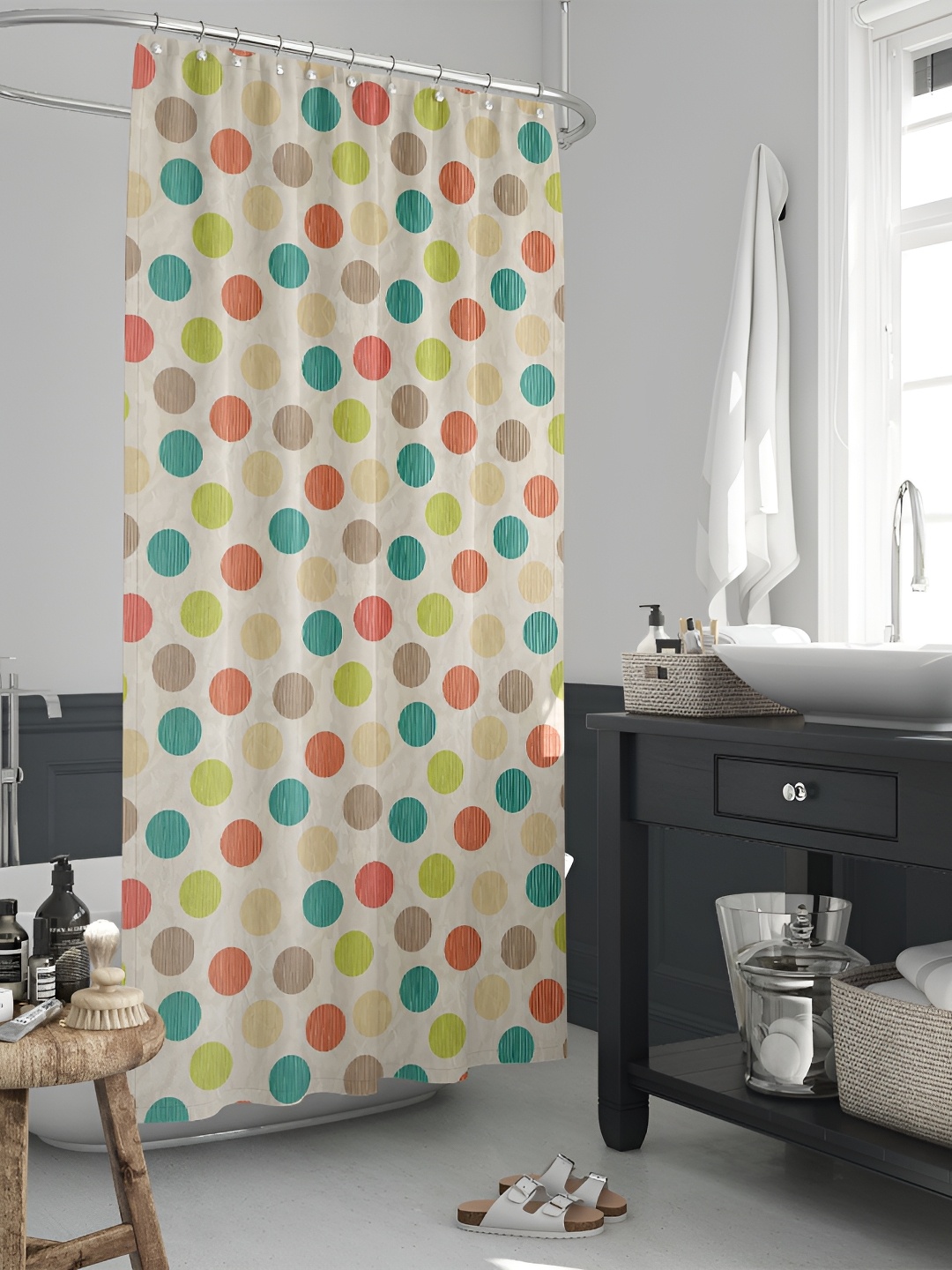 

ArtzFolio Beige & Green Printed Waterproof Shower Curtain