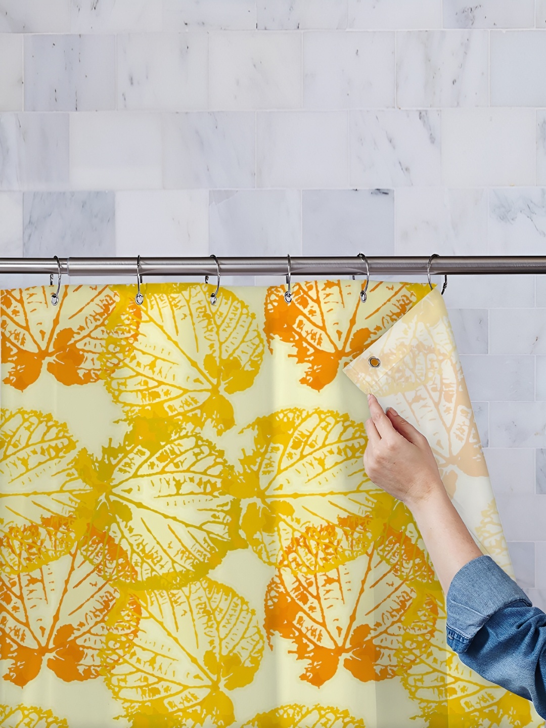 

ArtzFolio Yellow & Orange Printed Waterproof Shower Curtain