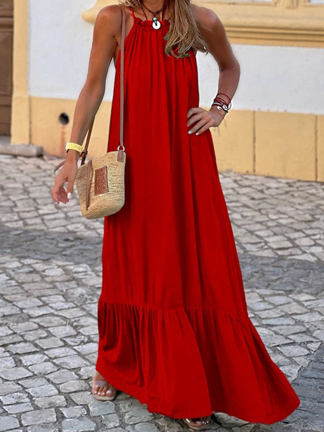 

StyleCast Shoulder Straps A-Line Maxi Dress, Red