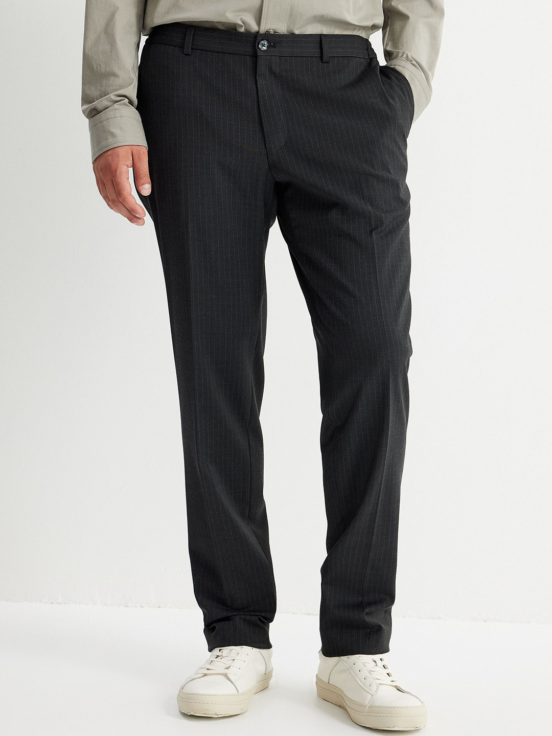 

Koton Men Striped Mid-Rise Regular Fit Trousers, Grey