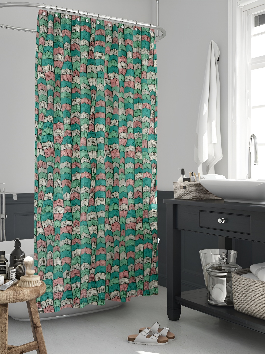 

ArtzFolio Green & Pink Floral Printed Water Proof Shower Curtain