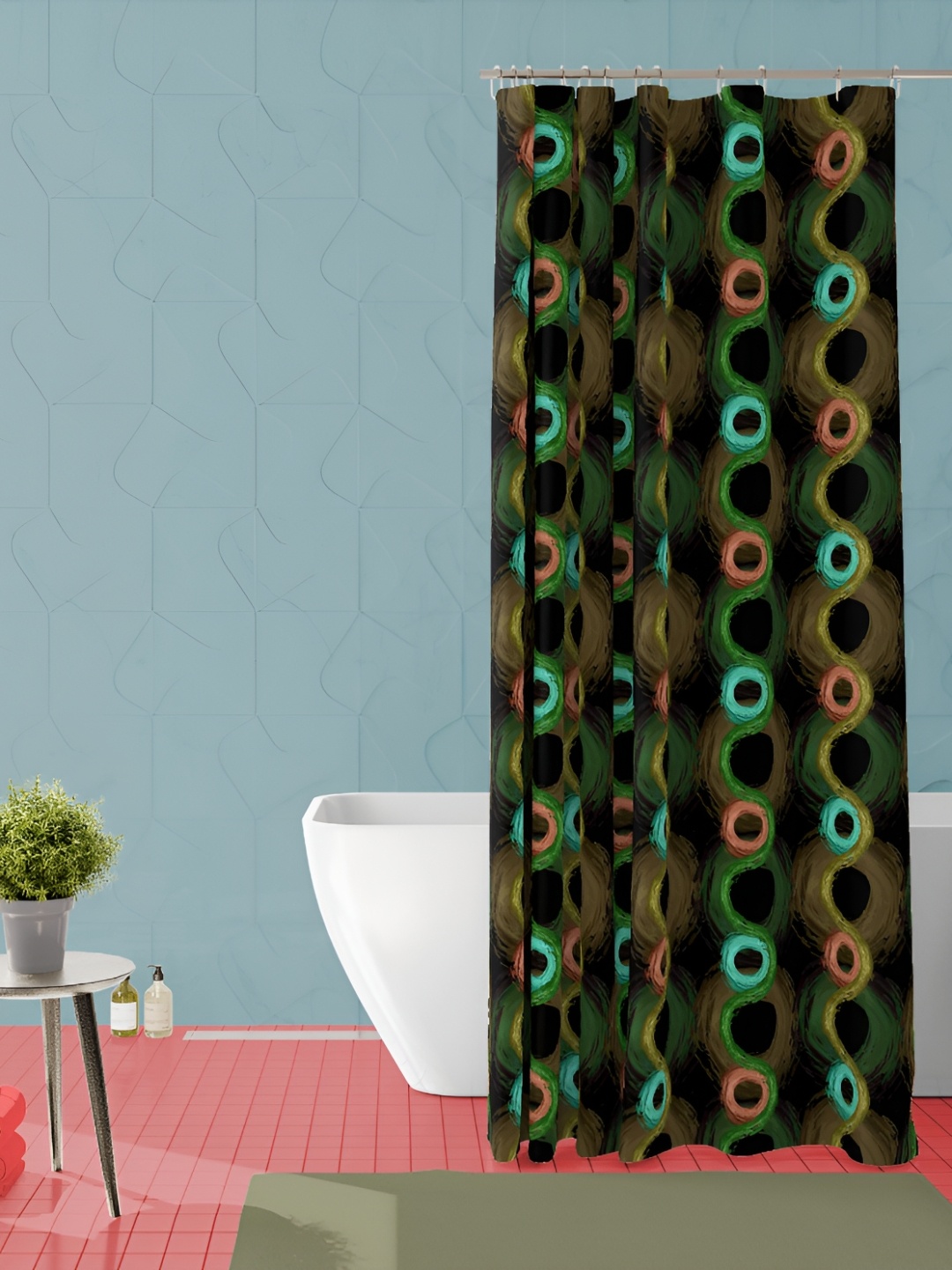 

ArtzFolio Green & Blue Printed Waterproof Shower Curtain