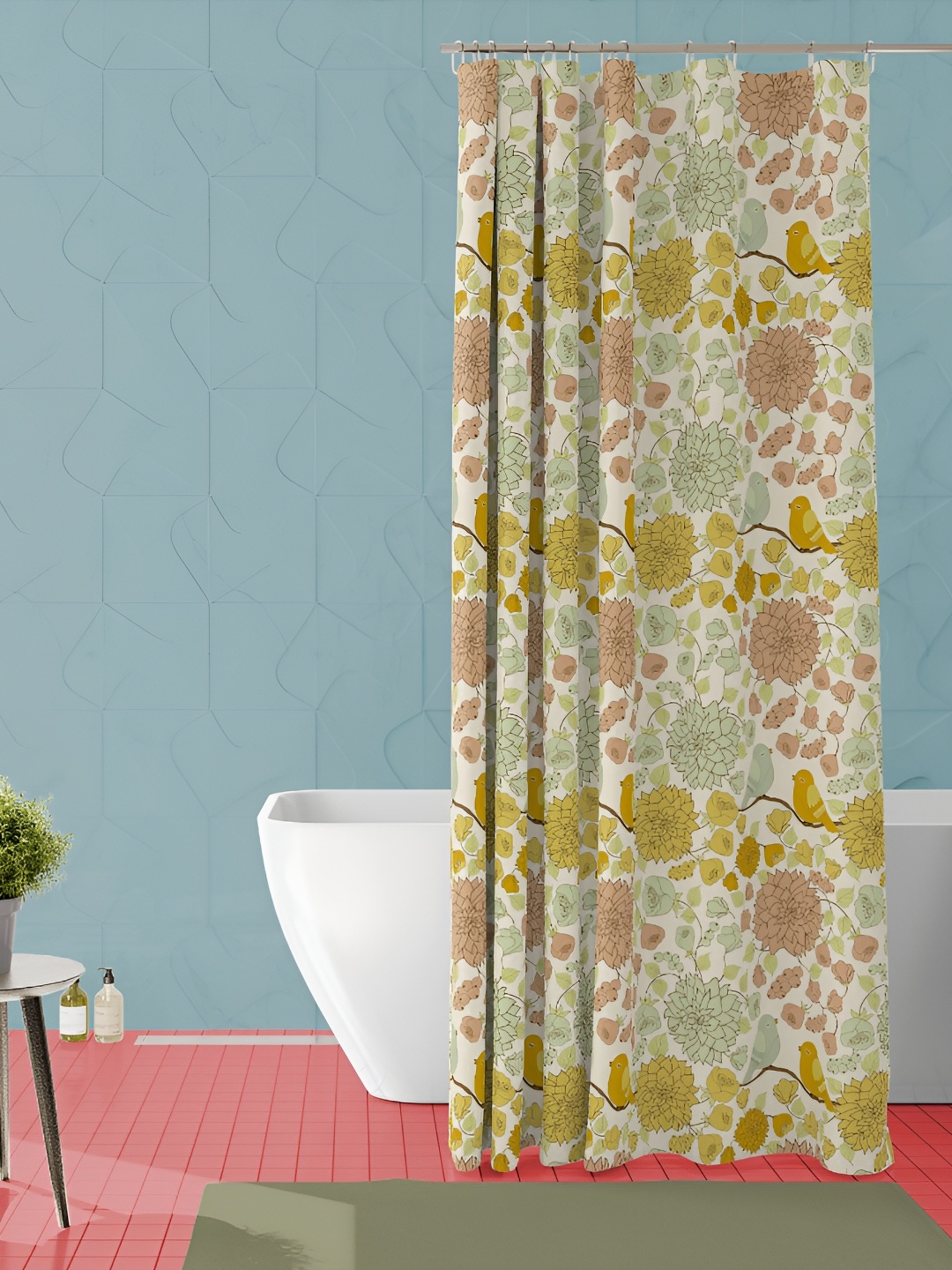 

ArtzFolio Green & Yellow Floral Printed Waterproof Shower Curtain