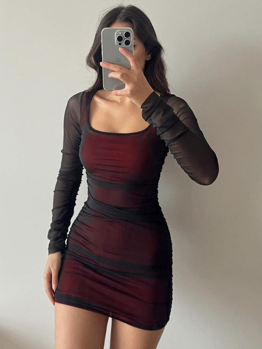

KPOP Women Round Neck Bodycon Dress, Red