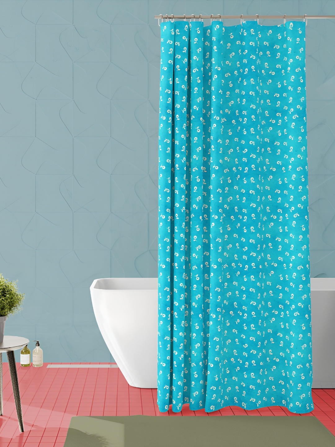 

ArtzFolio Turquoise Blue & White Printed Waterproof Shower Curtain