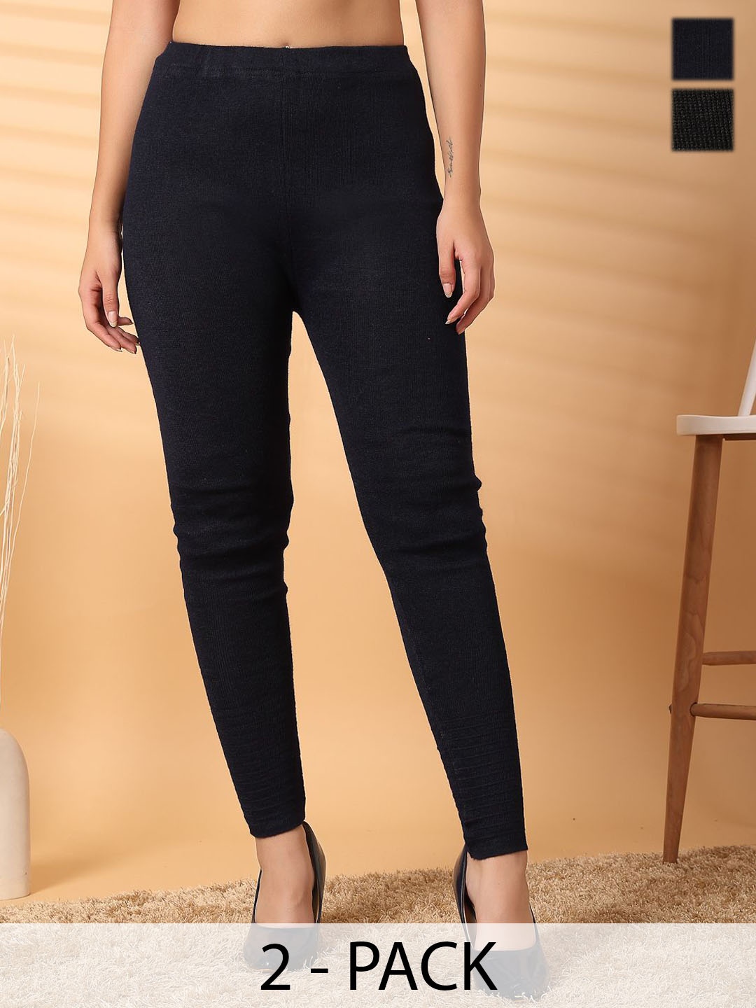 

Clora Creation Women Pack Of 2 Woollen Solid Ankle Length Leggings, Black