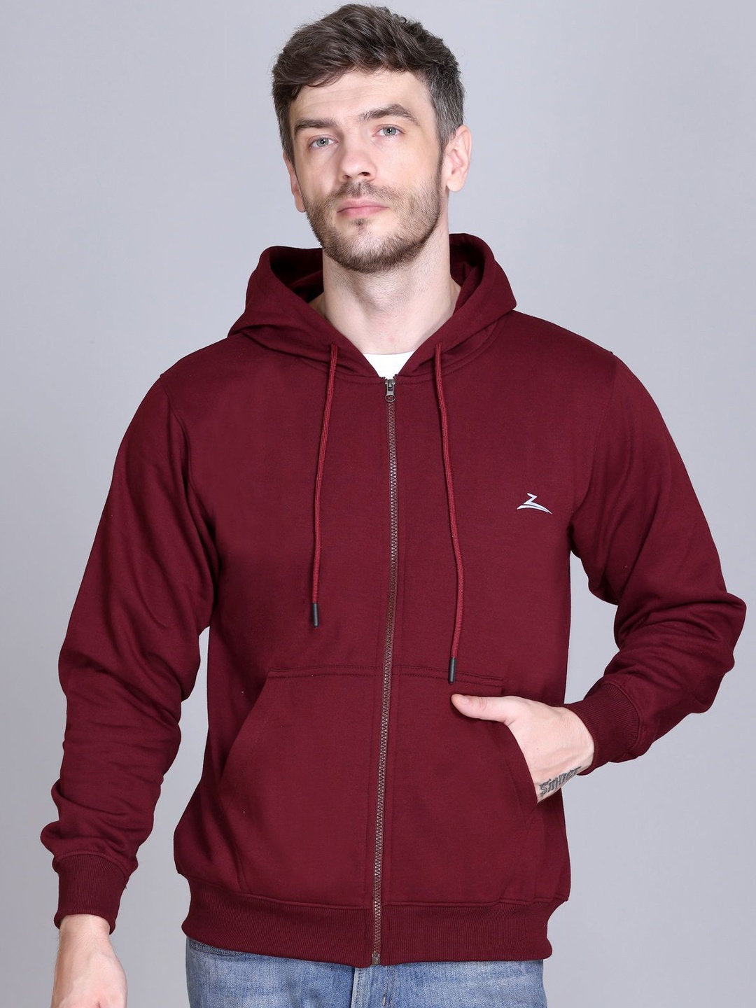 

ZEFFIT Men Hooded Anti Odour Front-Open Sweatshirt, Maroon