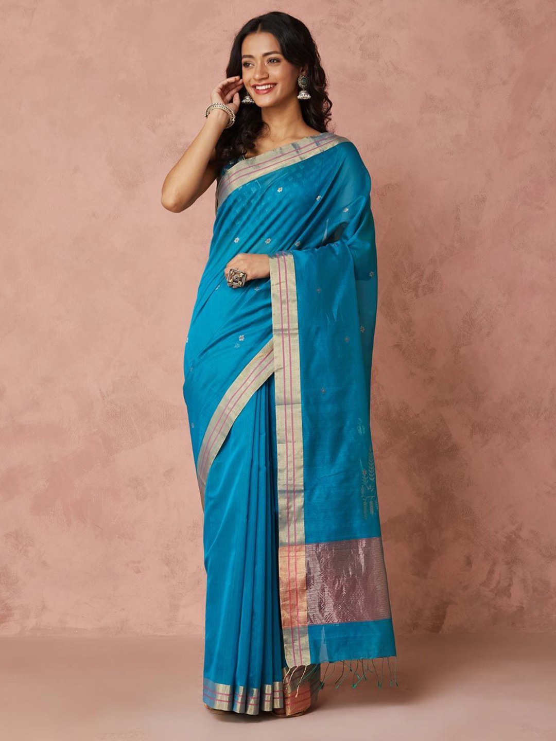 

Fabindia Woven Design Zari Saree, Turquoise blue