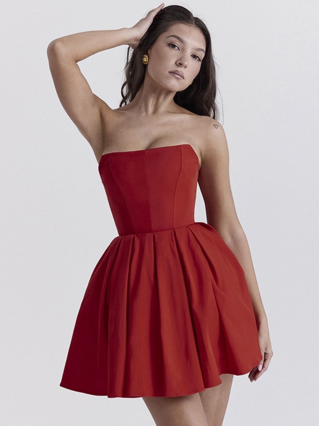 

KPOP Women Strapless Fit and Flare Dress, Red