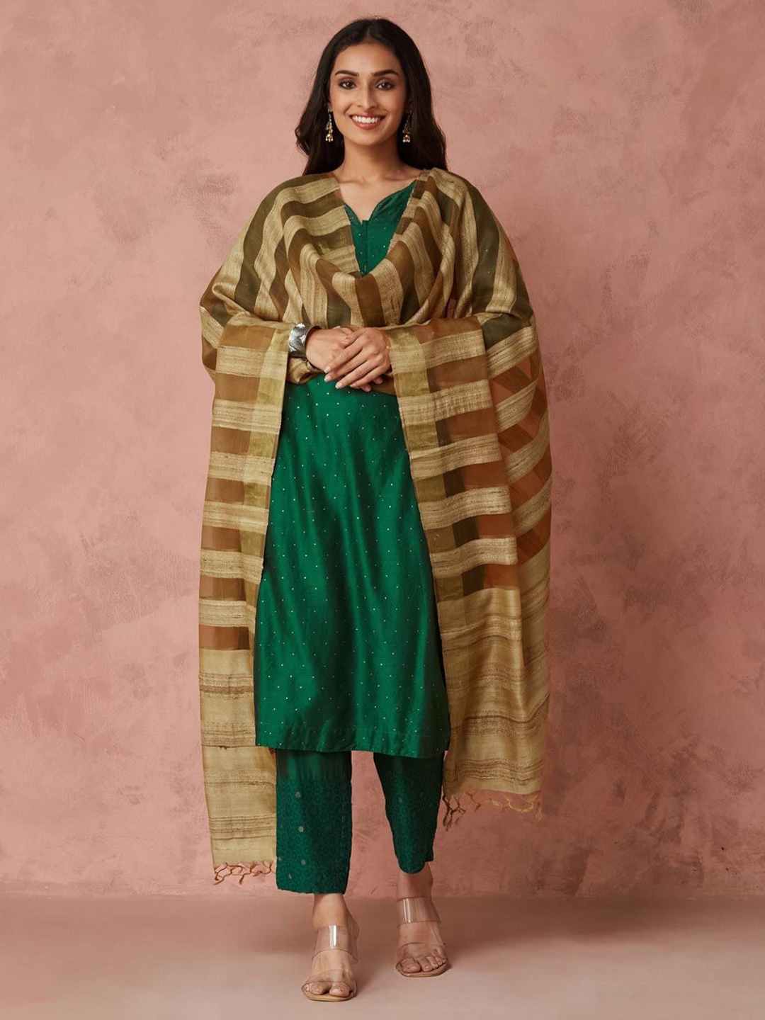 

Fabindia Striped Woven Design Dupatta, Mustard