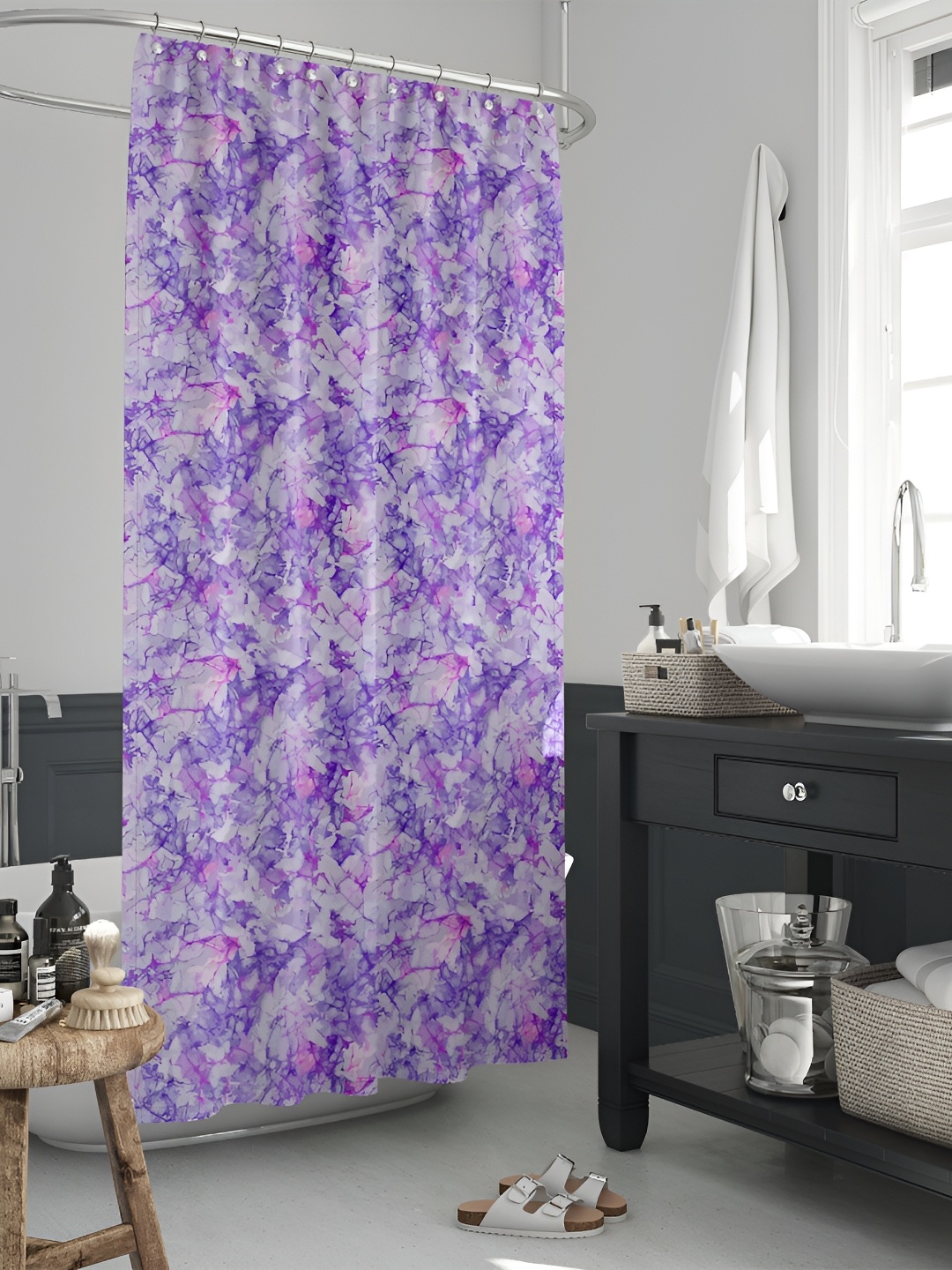 

ArtzFolio Purple & White Printed Waterproof Shower Curtains