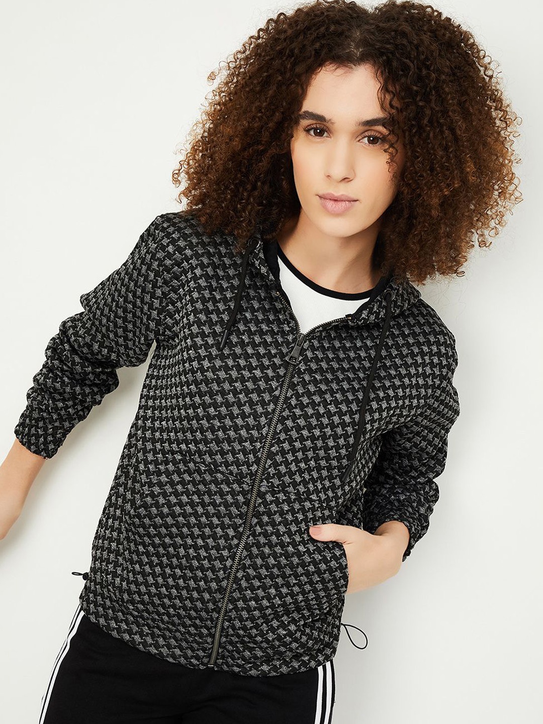 

max Women Checked Polyester Tailored Jacket, Grey