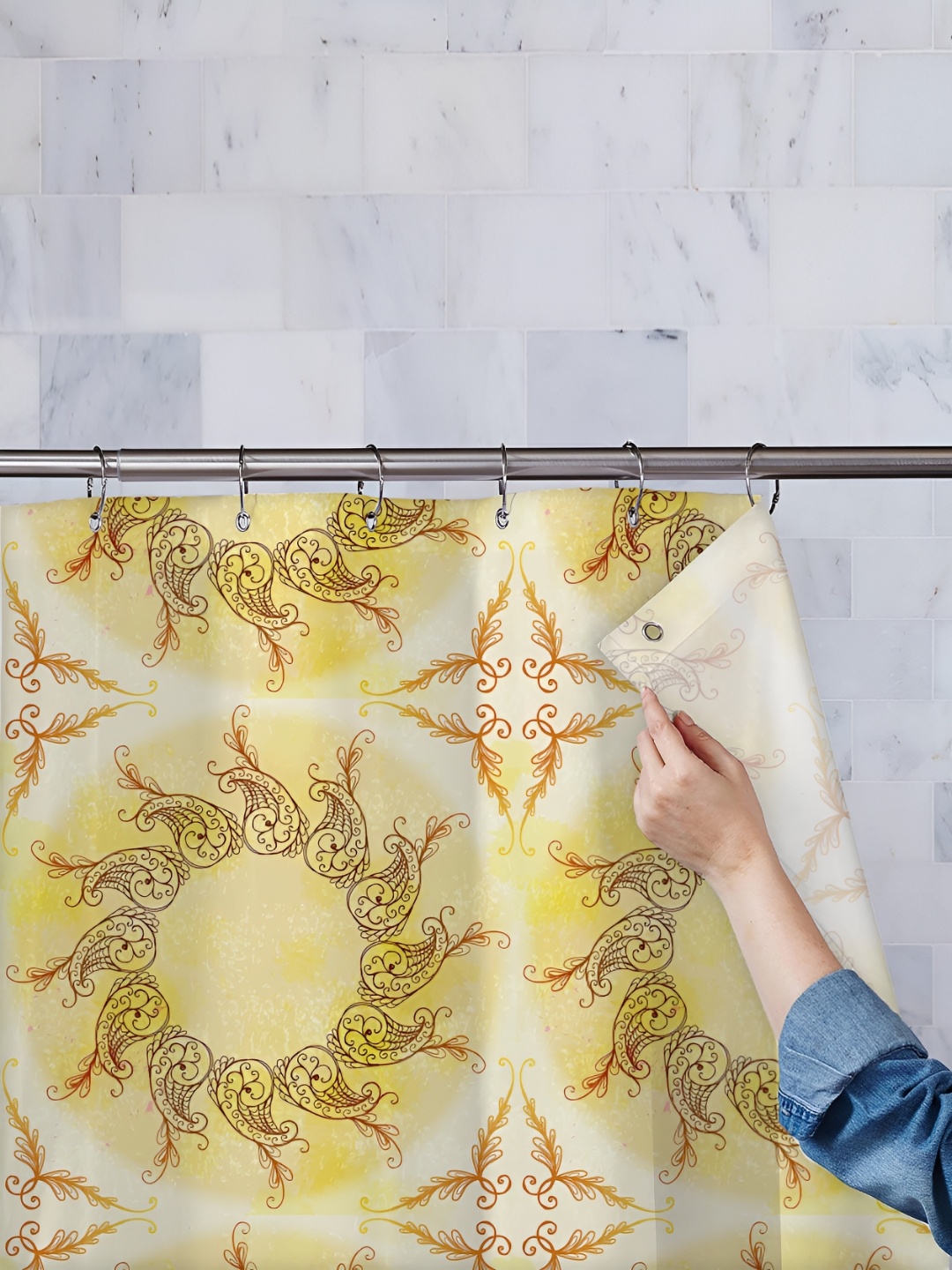 

ArtzFolio Yellow Printed Waterproof Shower Curtain