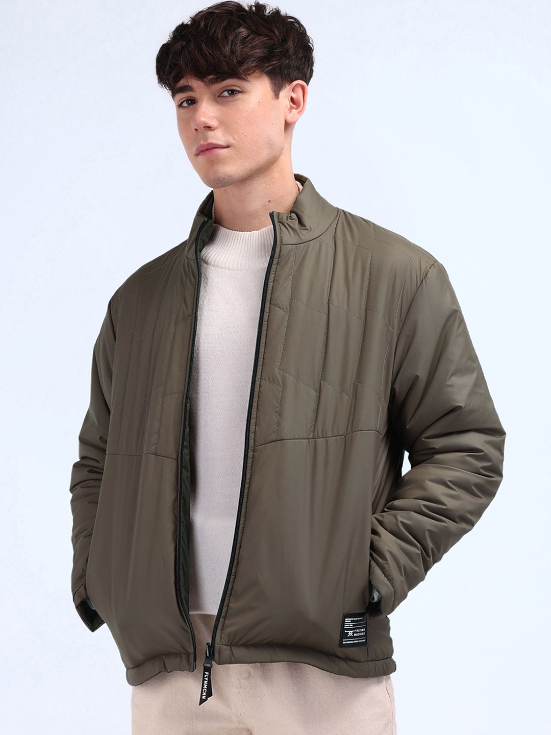 

Flying Machine Men Brand Logo Polyester Bomber Jacket, Brown