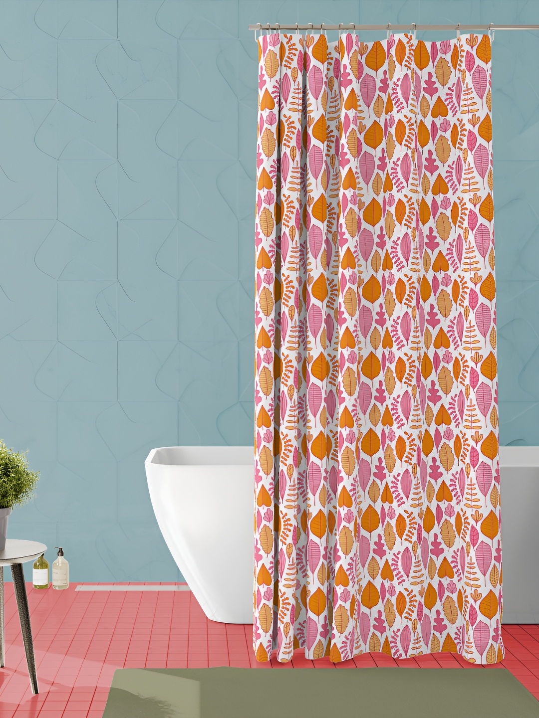 

ArtzFolio White & Pink Printed Waterproof Shower Curtains