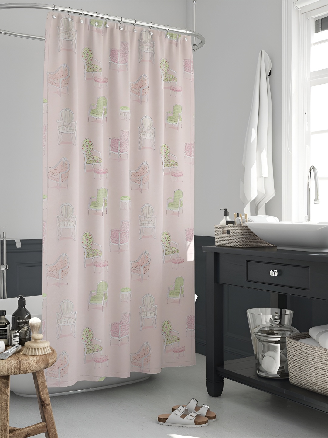 

ArtzFolio Pink & White Printed Waterproof Shower Curtains