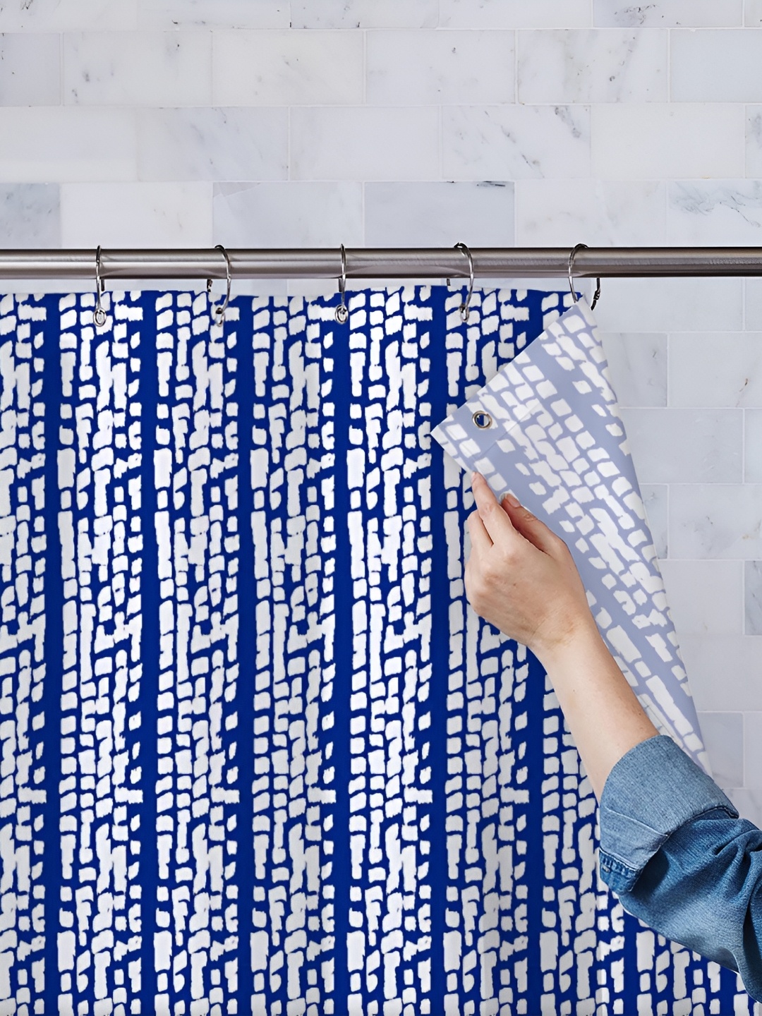 

ArtzFolio Blue & White Printed Waterproof Shower Curtain